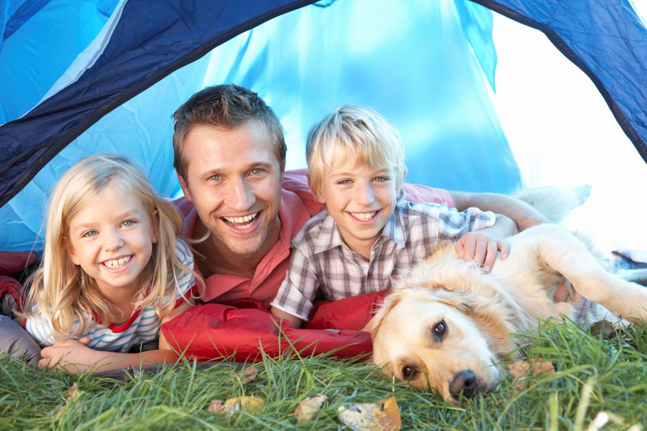 Dog, kids and family camping